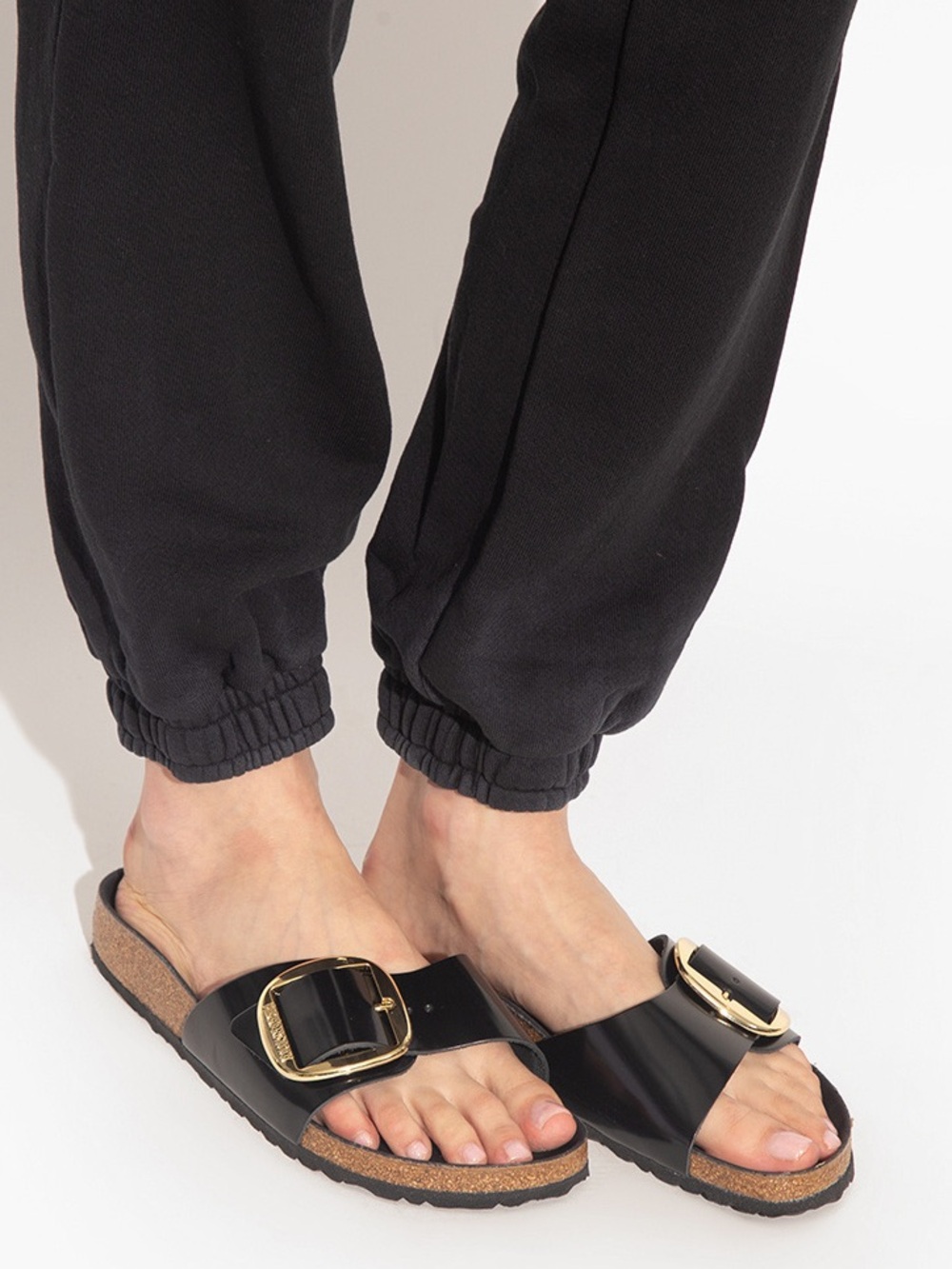 Birkenstock Madrid Big Buckle Black Leather Gold Tone Size 41